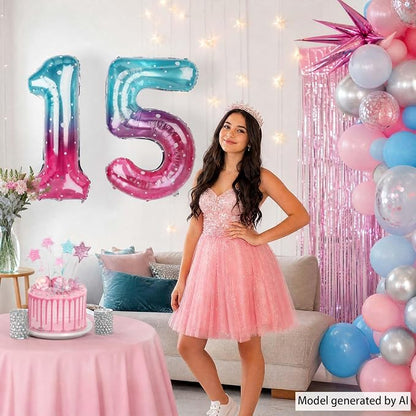 40 Inch Blue Pink Number 15 Balloon, Quinceanera & 15th Birthday Decor | 40in - Image 2