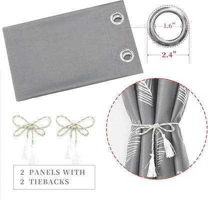 Blackout Curtains for Bedroom Living Room 84 Inches Long 2 Panels Silver Palm - Image 4