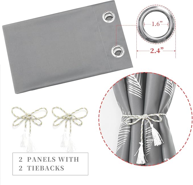 Grey and Silver Blackout Curtains 2 Panels Window Curtain Panels - Image 4