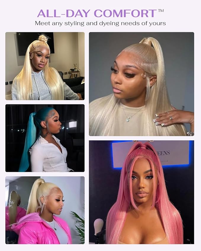 Hidden Strap Straight 360 613 Lace Front Wigs Human Hair Invisible Strap Pre Plucked 180% Density SALON-Quality Blonde Wig with Drawstring Glueless Wigs HD Full Lace Human Hair Wigs 30inch