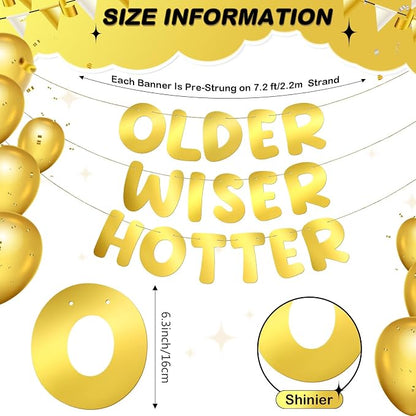 Fulmoon Set of 3 Pre Strung Older Wiser Hotter Glitter Banner Funny Birthday - Image 2