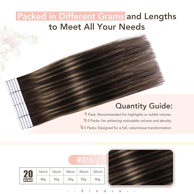 Sindra Invisi Edge Tape in Hair Extensions Human Hair, 18 Inch 50g 20pcs Dark Brown Mixed Chestnut Brown Invisible Extensions Natural Seamless Injected Tape Ins Straight
