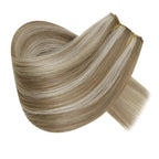 RUNATURE Wire Hair Extensions Human Hair, Invisible Hair Extensions with Transparent Wire, 20 Inch 100g Thick Human Hair Clip in One Piece Extensions, Easy to Apply, Well Blended, #8P24