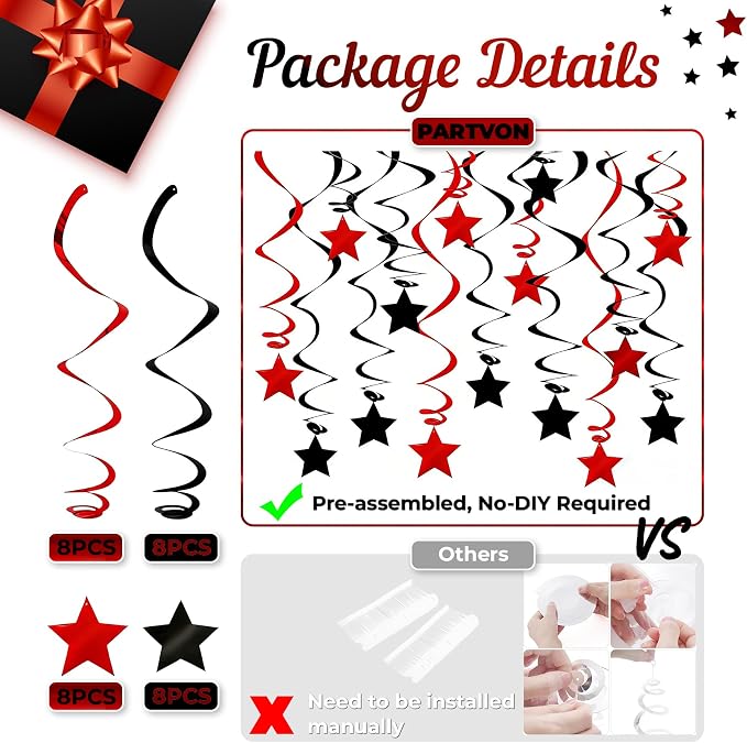 Red Black Hanging Swirl Decorations - Image 3