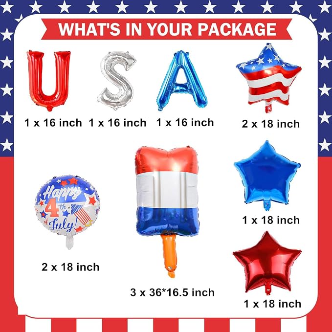 4th of July Balloons 12Pcs Patriotic Independence Day Foil Balloons Red White - Image 2