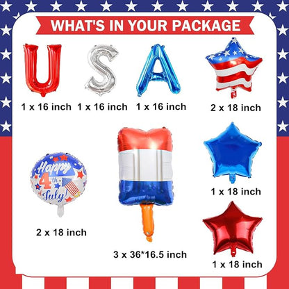 4th of July Balloons 12Pcs Patriotic Independence Day Foil Balloons Red White - Image 2