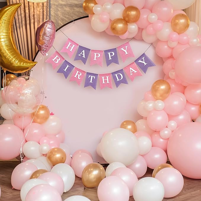 Pre-Strung Pink and Purple Happy Birthday Banner, No DIY Burlap Banner - Image 6