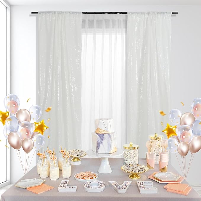 PartyDelight White Sequin Backdrop Curtains 2x8ft 4 Panels | Sparkly 3mm sequins - Image 6