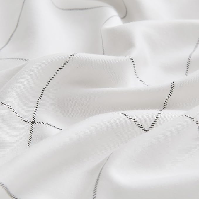 JELLYMONI 100% Natural Cotton Plaid King Pillowcases Set, 2 Pack White with Black Grid Geometric Pattern Printed Pillow Covers with Envelope Closure(Pillows are not Included)