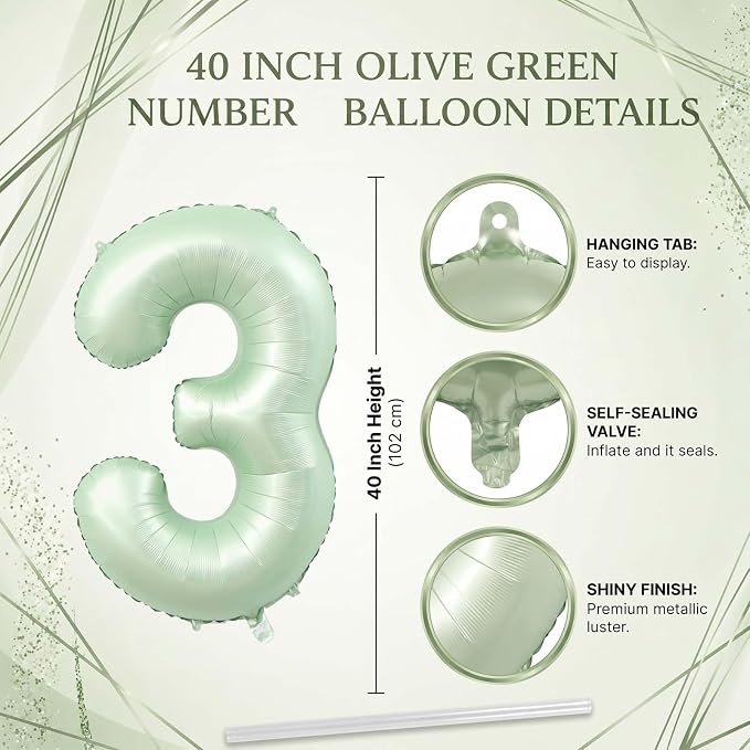 Olive Green Number 13 Balloon 40 Inch, Boho Hanging Sign - Image 4
