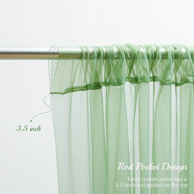 30x8ft Olive Green Tulle Backdrop Curtain - Image 2