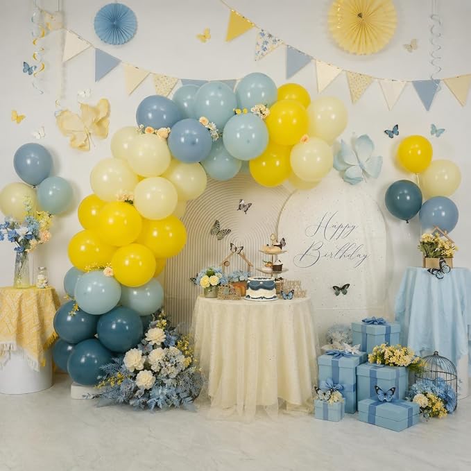 Dusty Blue and Yellow Balloons, 12Inch Slate Pastel Light Blue and Yellow - Image 7