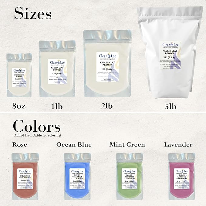 ClearLee Kaolin Clay Cosmetic Grade Powder - 100% Pure Natural Powder - Great For Skin Detox, Rejuvenation, and More - Heal Damaged Skin - DIY Clay Face Mask (2 LB)