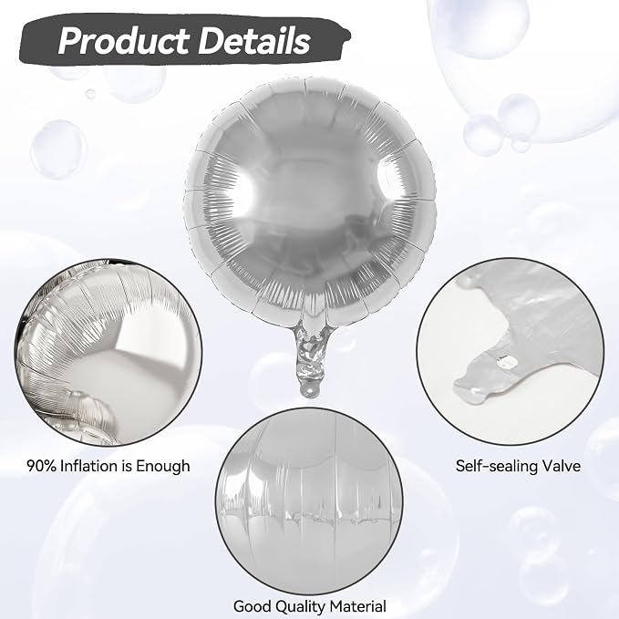 20PCS Silver Black 18 Inch Round Foil Balloon, Giant Round Foil Balloon - Image 3