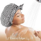 Yanibest Shower Cap for Women Reusable Waterproof, Adjustable Non-Slip Shower Hair Cap, Washable Bath Hat for Long Hair
