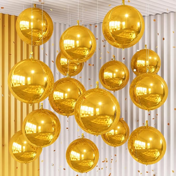 14 Pcs Gold Round Foil Balloons 22/15/10 4D Ball Balloons Metallic Golden by Froova