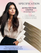 DOORES Invisi Edge Hair Extensions Tape in, Walnut Brown to Ash Brown and Bleach Blonde 10 Injection Tape-ins with 10 Injection Tape-ins 50g 18 Inch, Injected Tape in Extensions Straight