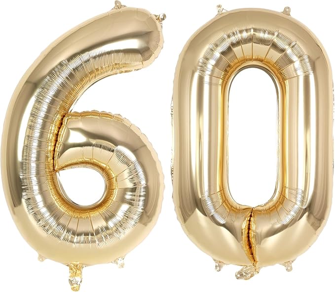 Champagne Gold Large Number 60 Balloon, 40 Inch Light Gold Foil Helium Number by AIQINHU