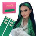 WENNALIFE Green Clip in Hair Extensions Real Human Hair 35g 6pcs 22 Inch Colored Hair Extensions for Kids Women Colorful Hair Pieces Pop-up Style Straight Extensiones De Cabello Humano Con Clip