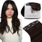 RUNATURE Brown Clip in Hair Extensions, Real Hair Extensions Clip Ins, Double Weft Human Hair Clip in Extensions, Remy Natural Hair for Women, Tangle-free Hair, 14 Inch 50g 3pcs #2 Dark Brown