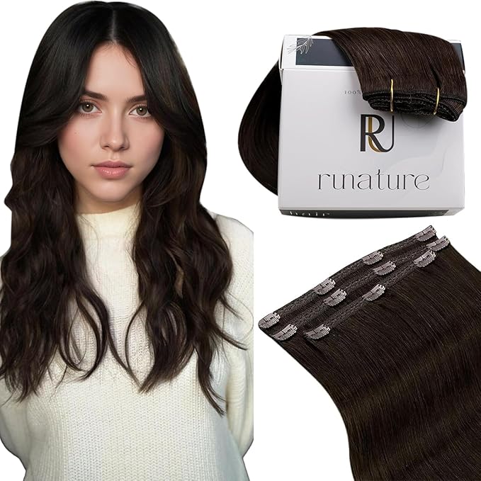 RUNATURE Brown Clip in Hair Extensions, Real Human Hair Clip in Extensions 20 Inch, Long Hair Extensions Clip Ins, Double Weft Remy Natural Hair, Add Hair Length, 50g 3pcs #2 Dark Brown