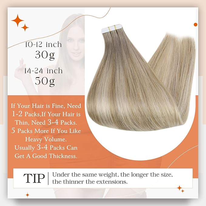 Full Shine Hair Extensions Color 19/8/60 Balayage Tape in Hair Extensions Human Hair 24Inch Seamless Skin Weft Remy Natural Brazilian Extension 50G 20Pcs for Wedding Soft Silky