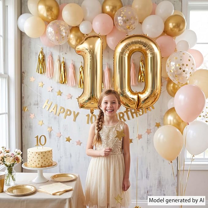 White Gold Number 10 Balloon 40 Inch, Champagne Tenth Digit Decoration | Giant - Image 2