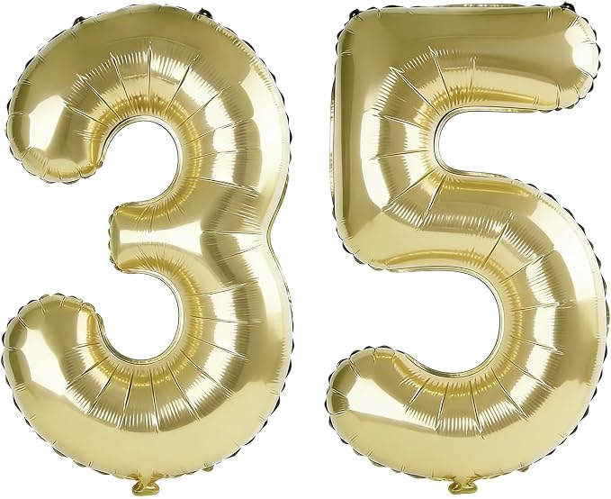 40 Inch Number 35 Balloons for 35th Birthday Party Decorations, 0-100 Champagne by FOBELEC