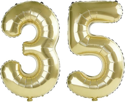 40 Inch Number 35 Balloons for 35th Birthday Party Decorations, 0-100 Champagne by FOBELEC