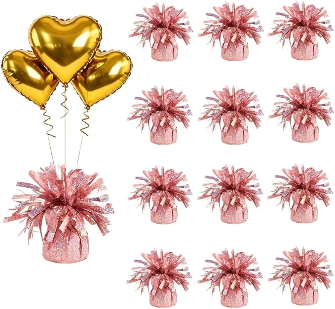 Glitter Rose Gold Balloon Weights, 12 Pack | Glitter rose gold PET film; helium by Unknown