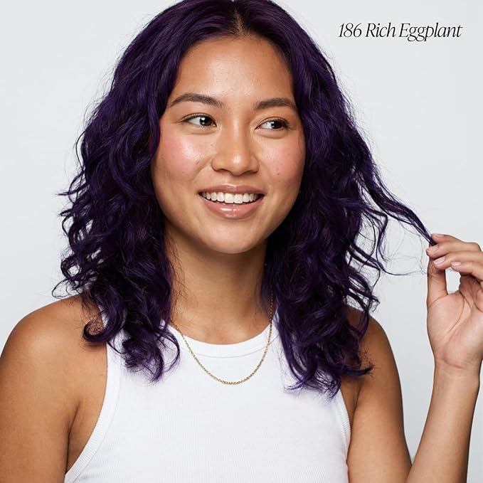 Adore Semi Permanent Hair Color (186 Rich Eggplant) | Vegan & Cruelty-Free Purple Hair Dye | No Ammonia, No Peroxide, No Alcohol | 4 Fl Oz Each (Pack of 2)