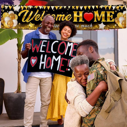 Welcome Home Banner Decoration Black Gold Welcome Back Home Family Yard Sign - Image 4