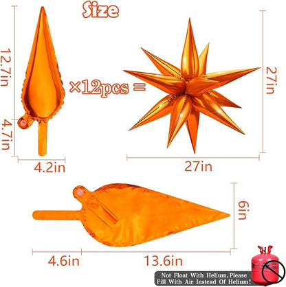 Star Foil Balloons 12 Point Cone Explosion Star Foil Balloons | 60 Pcs Orange - Image 2