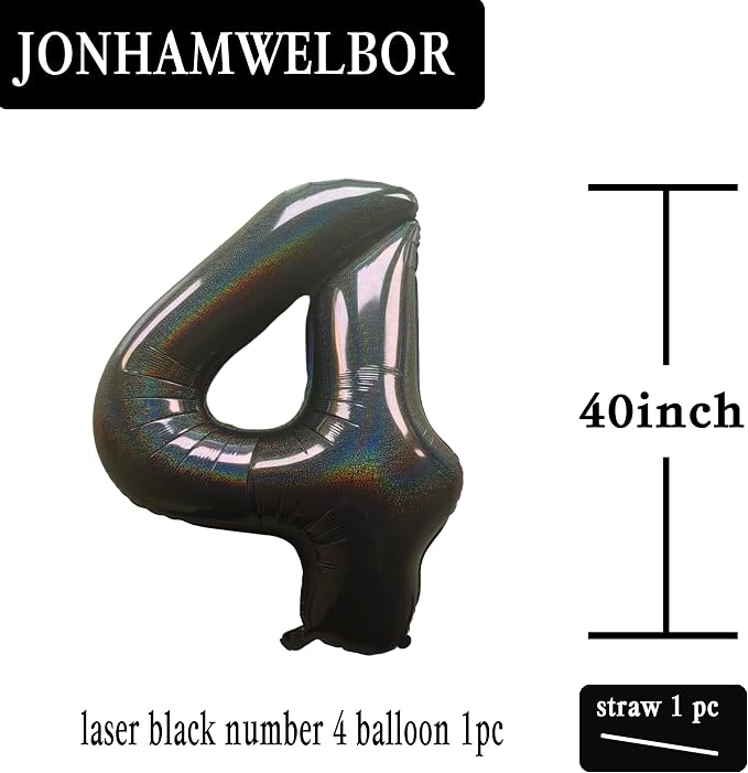 Jonhamwelbor 40 Inch Laser Black 4 Balloon Number Foil Mylar Giant Balloon - Image 2