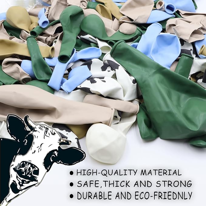 153 Pcs Green Cow Balloon Arch Garland Kit – Sage Green, Sand White, and Cow - Image 3