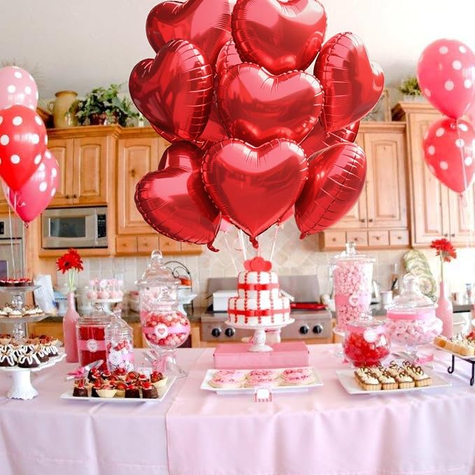 TONIFUL 15 Pcs Red Heart Balloons 18 Inch Heart Shape Foil Mylar Balloons | - Image 4