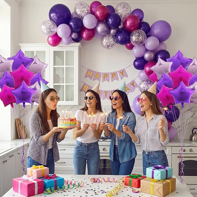 TONIFUL 15 Pcs Star Balloons 18 Inch Large Purple Hot Pink Foil Balloons | Big - Image 5