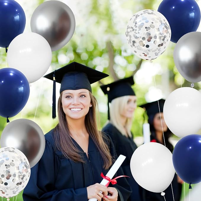 144PCS Navy Blue Silver Balloons Garland Kit, 18 12 10 5 inch Blue White - Image 6