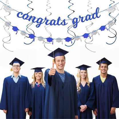 Navy-blue Silver Party-Decorations Graduation Banner-Streamers - Image 7