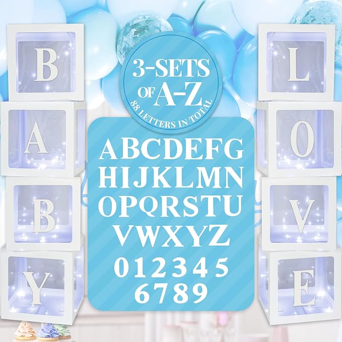 Sratte Balloon Box with Letters and Numbers Clear Blocks Boxes with LED Lights by Sratte