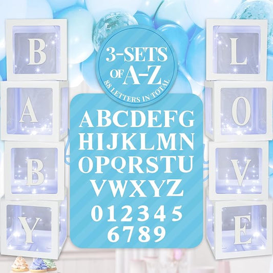 Sratte Balloon Box with Letters and Numbers Clear Blocks Boxes with LED Lights by Sratte