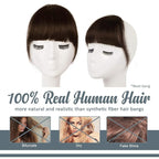 BARSDAR Human Hair Clip in Bangs - 100% Real Human Hair Clip in Bangs for Women - Brown Thick Bangs Extensions Fringe with Temples Real Hair Bangs Hairpieces - Dark Auburn Brown