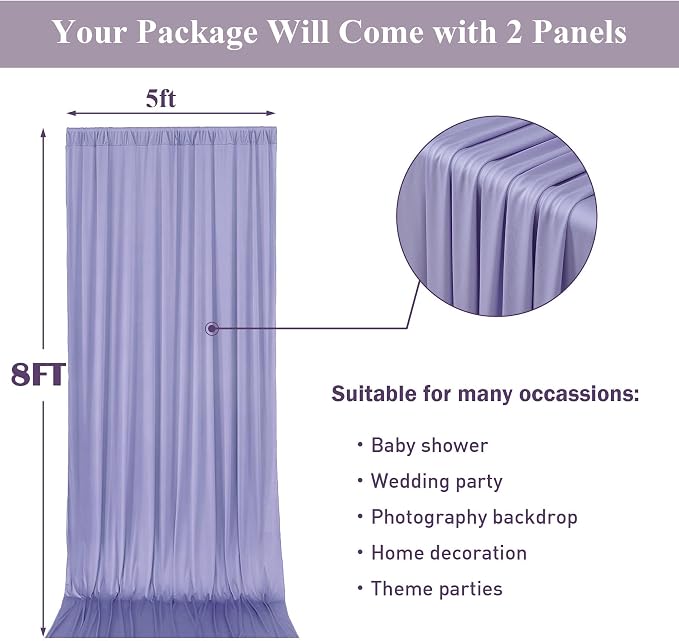 10x8 ft Wrinkle Free Lavender Light Purple Backdrop Curtain Drapes, Polyester - Image 5