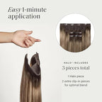 Luxy 100% Remy Human Hair – Halo Clip-In Hair Extensions –Natural Looking Volume & Length - One-Piece - Easy 5-Min Application 150 grams 12" Dimensional Rooted Sunkissed Brown