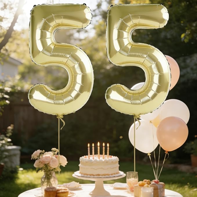 40 Inch Number 55 Balloons for 55th Birthday Party Decorations, 0-100 Champagne - Image 3