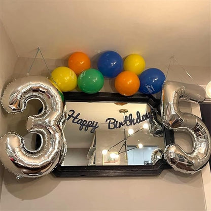 Silver 3 Balloons, 40 Inch Giant Helium Foil Number 0-9 Silver 3rd Birthday - Image 4