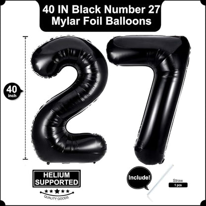 40 Inch Black 27 Balloons Giant Number 27 Balloons Black 27 Birthday Balloons - Image 2