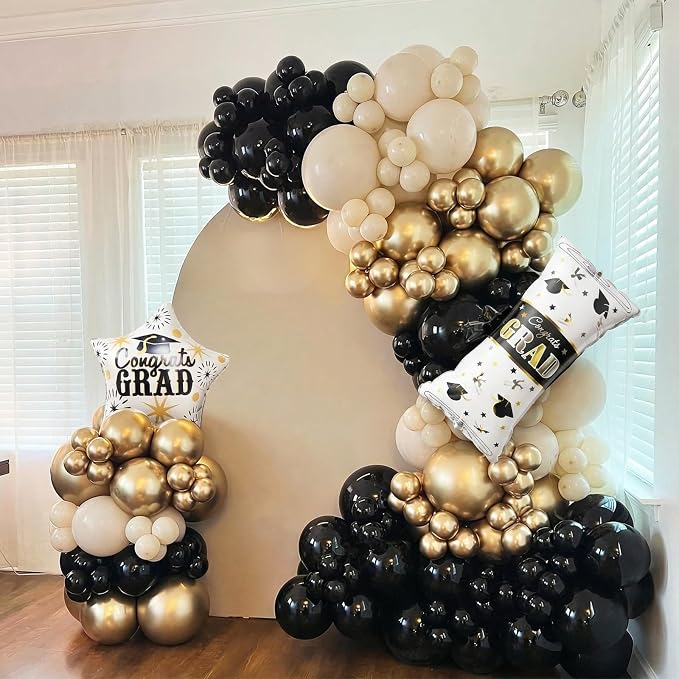 60pcs Black and Gold Graduation Balloons - Image 4