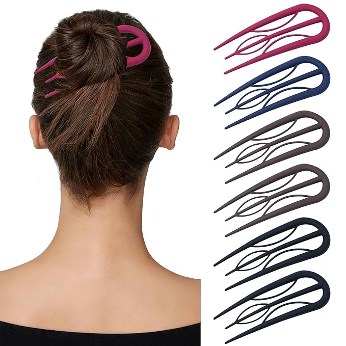 6 PCS French Hair Pins for Women - Large U-Shaped Hair Forks with Internal Teeth, Strong Hold for Thick & Thin Hair, Effortless French Twists, Updos, Buns & Chignons, Hairstyle Accessories