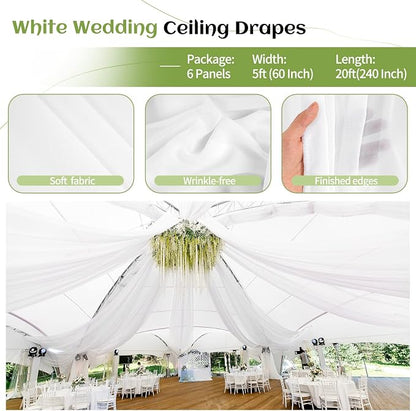 6 Panels White Ceiling Drapes for Wedding Ceiling Drapes 5ftx20ft Wedding Arch - Image 4
